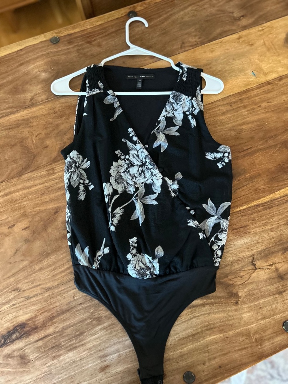 Black and White Flower Bodysuit Blouse